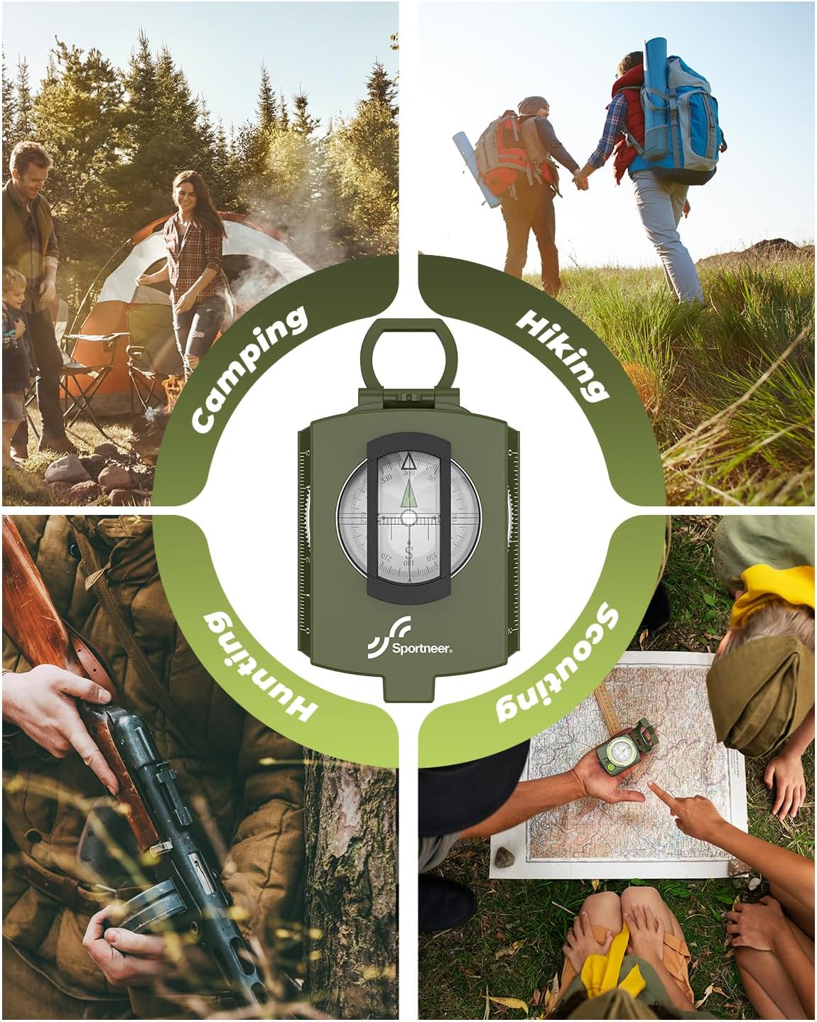 Sportneer Compass - Accurate, Durable, Lightweight Orienteering Tool | Glow in the Dark, Waterproof Hiking Essential