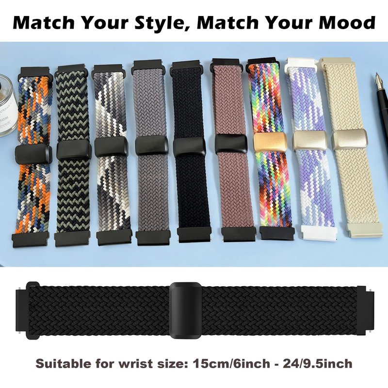Yeahxing Band for Coros Pace 4/ PACE 3/ Apex 2 Pro/Apex Pro/Apex 46mm, One Click Quick Release Stretchy Nylon Braid Strap with Magnetic Clasp, Breathable & Comfortable