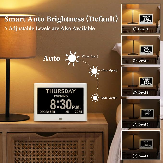 7'' Dementia Clock For Seniors, Large Display Digital Clock