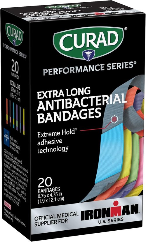 CURAD Performance Series Antibacterial Bandages - Extreme Hold Adhesive, Extra Long Flexible Fabric, 0.75" x 4.75", 480 Count