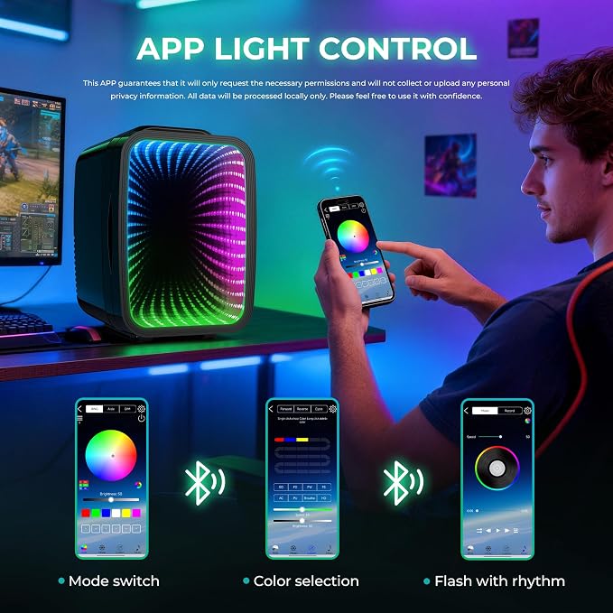 BEICHEN Mini Fridge 4L/6 Can With APP Light Controller for Gaming Room | 4L compact design| APP-controlled customized gaming light | Silent & energy-saving | AC/DC for home & auto |Black
