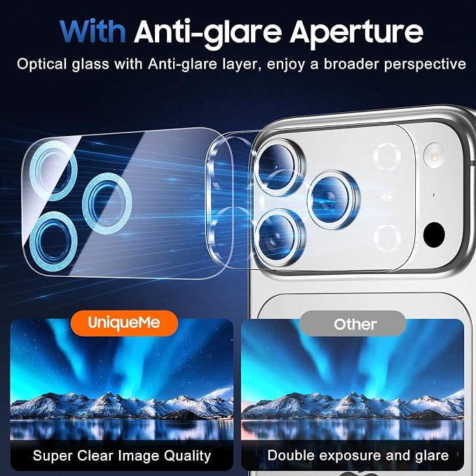 UniqueMe Compatible for 3 Pack iPhone 17 Pro Camera Lens Protector