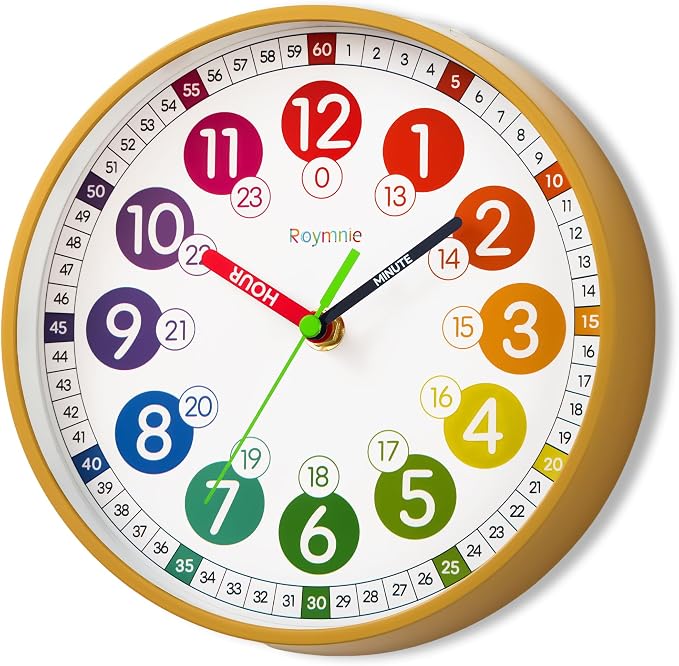 Roymnie Wall Clock for Kids Battery Operated Silent Non Ticking Analog Clock