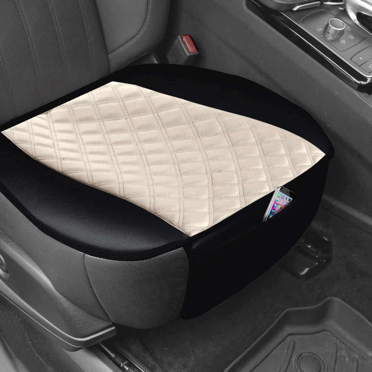 FH Group Car Seat Cover Cushion - 2 Pack Seat Covers for Cars Trucks SUV, Faux Leather Car Seat Cushions, Waterproof Car Seat Cover Cushion, Universal Fit Car Seat protector Front Set Beige