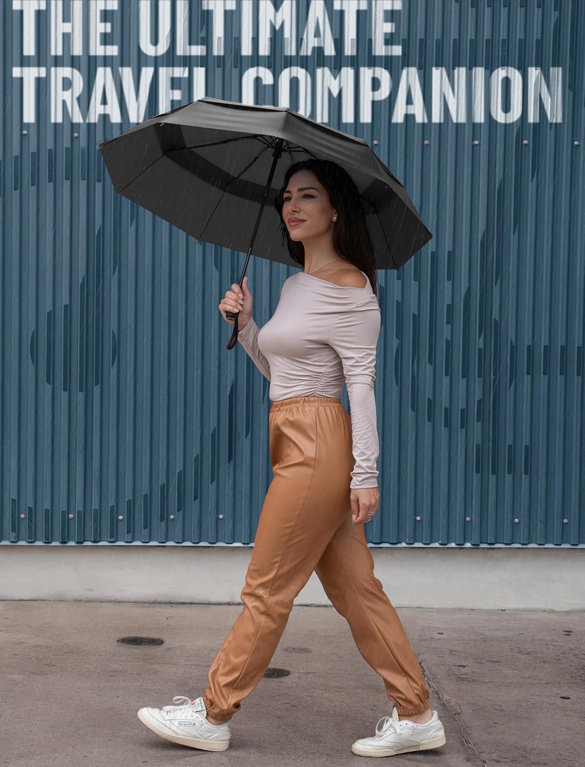 REPEL Windproof Travel Umbrella - Compact Design Withstands Winds Up to 85MPH | Durable & Portable for Rain and Sun
