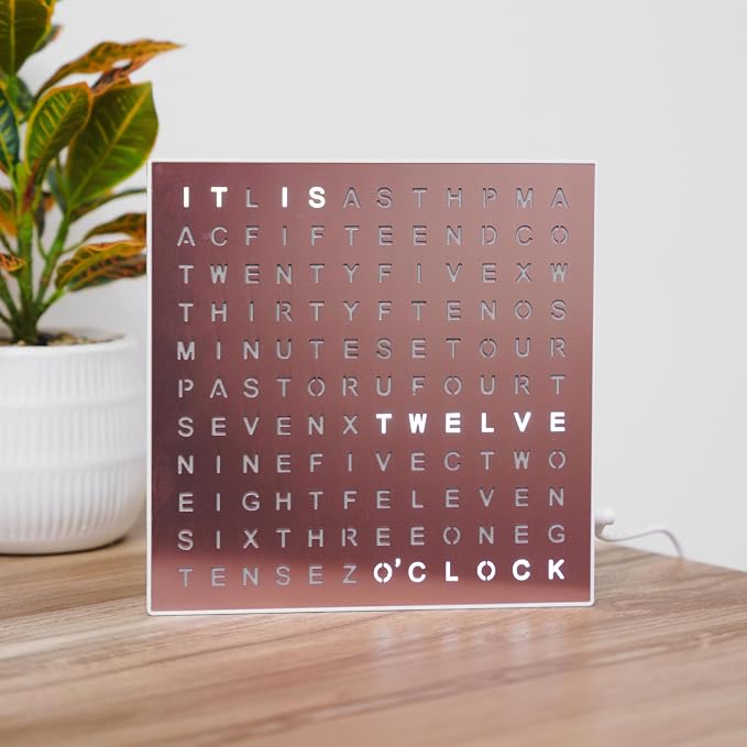Sharper Image LED Word Digital Clock, Rose Gold Finish, Light-Up Desk & Wall