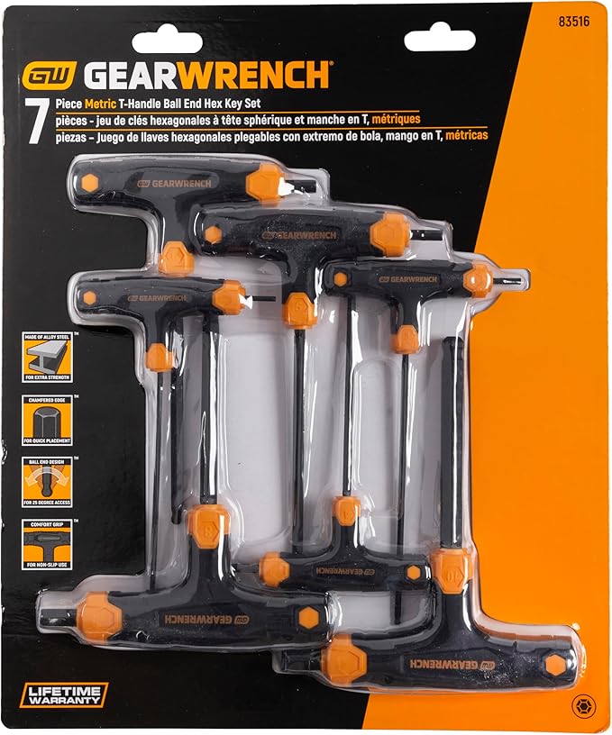 GEARWRENCH 7 Piece Metric T-Handle Ball End Hex Key Set - 83516