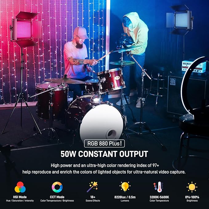 GVM RGB LED Video Light with Bluetooth Control, 60W Photography Studio Lighting