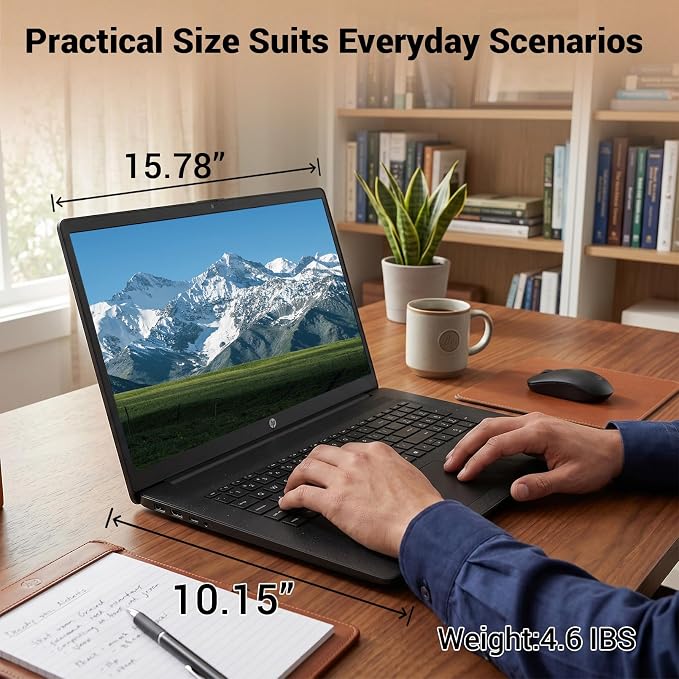 HP 17.3" HD+ Laptop for Students & Remote Office Workers, Intel Core 5 120U 10-Core Processor up to 5.0 GHz, 16GB RAM, 1TB SSD, Webcam Shutter, Numeric Keypad, Wi-Fi 6, Black, w/PCO Laptop Cooler