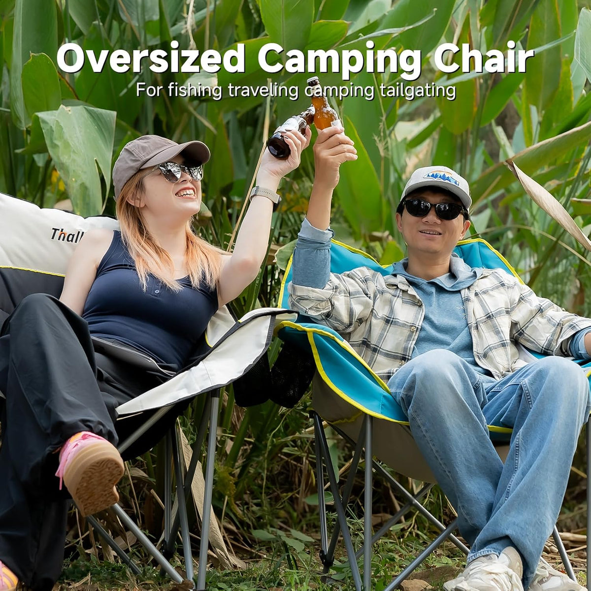 Skiennix Oversized Camping Chair - Heavy Duty Folding Chair with Cup Holders & Storage Pocket | Supports 400lbs