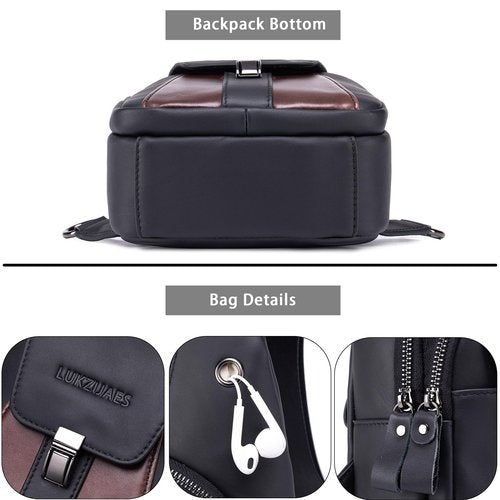 LUKZIJAES Genuine Leather Sling Bag for Men Vintage Crossbody Bag Men Chest Pack Mens Cross Shoulder Bags Hiking Daypacks Travel Backpack (#2-Black)