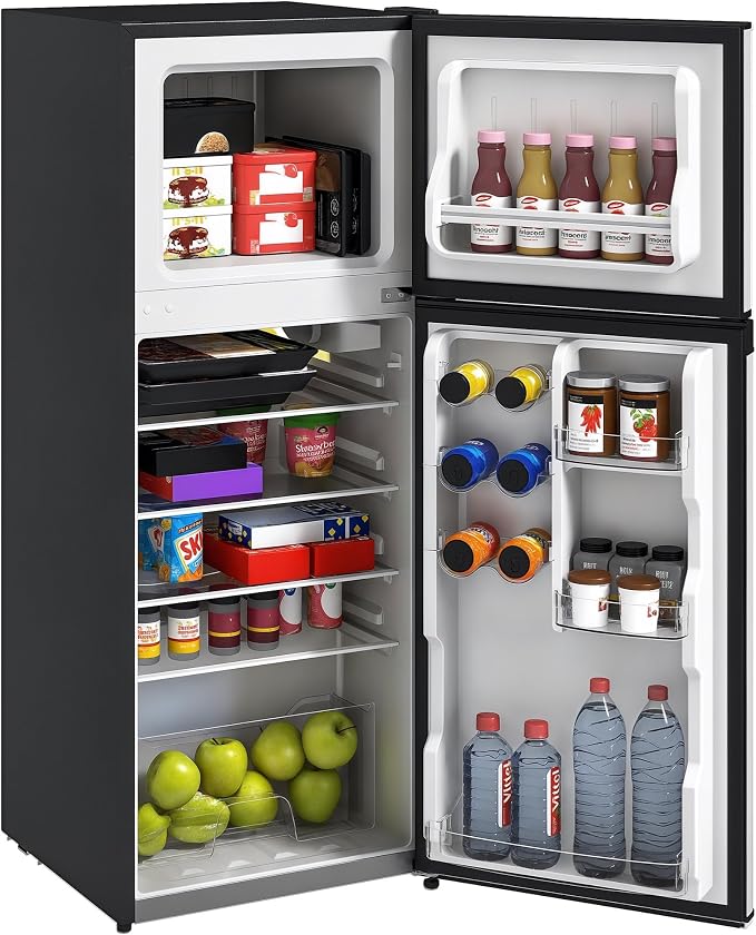 HOMCOM 4 Cu.Ft Mini Fridge with Freezer Double Reversible Silver | Compact Refrigerator, Adjustable Thermostat, Shelf, for Bedroom Dorm Home Office, Energy Efficient