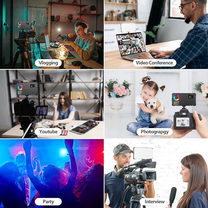 ENEGON RGB Video Light, Built-in 4000mAh Rechargeable Battery LED Camera Light