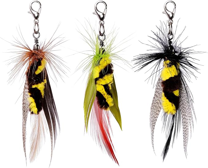JXFUKAL Cat Feather Toy Refills, 3Pcs Simulation Mini Insects Cat Lures Wand Attachment Replacement for Kitty Kitten Indoor Accessories