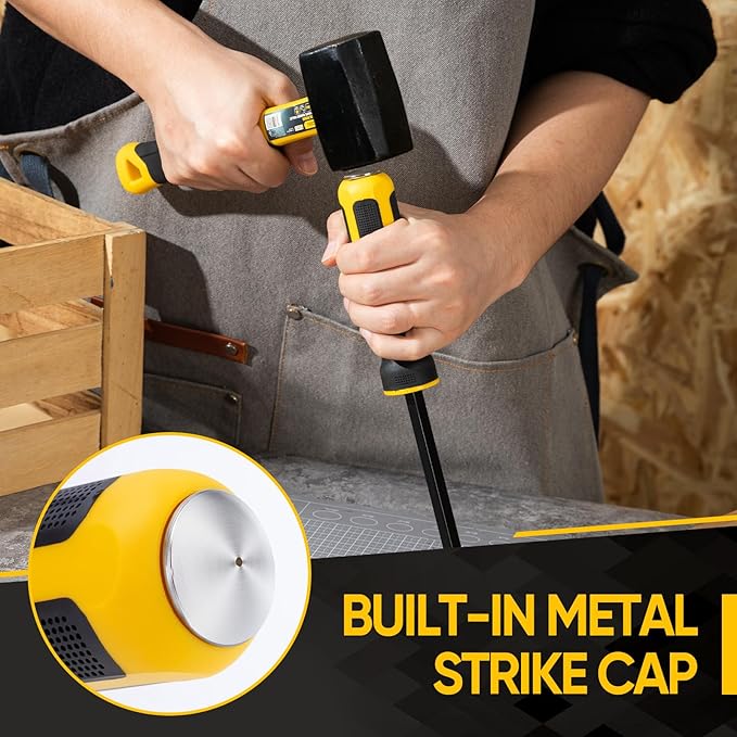STEELITE Pry Bar Set, 8",12",18",24" Heavy Duty Pry Bar 4-Piece Mechanic Hand Tools with Thicker Strike Cap Ergonomic Handle, Black and Yellow