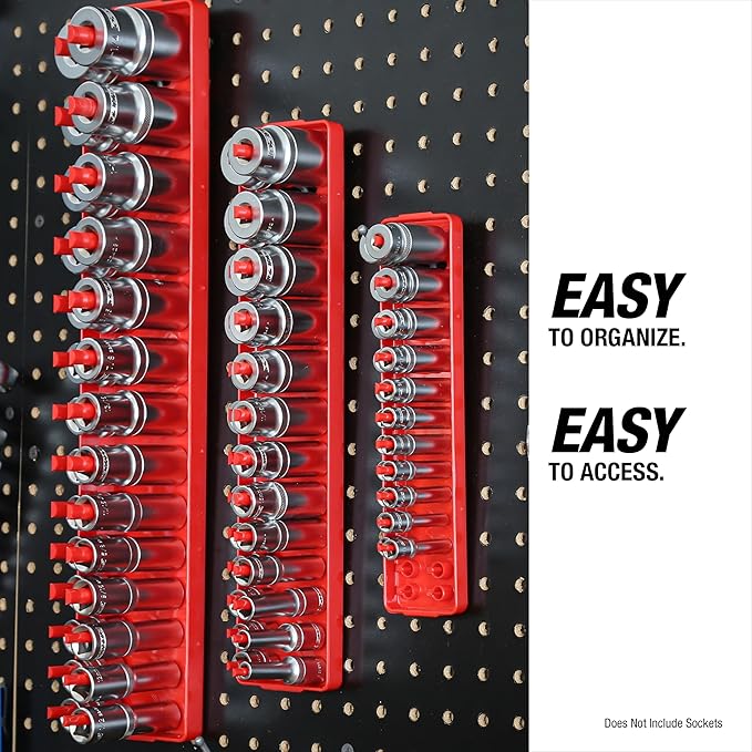 OEMTOOLS 22237 6 Piece SAE and Metric Socket Tray Set, SAE and Metric Socket Storage for Sizes 1/4", 3/8”, and 1/2" Drive, Socket Holders and Socket Organizer Tray for Toolbox, Red and Blue