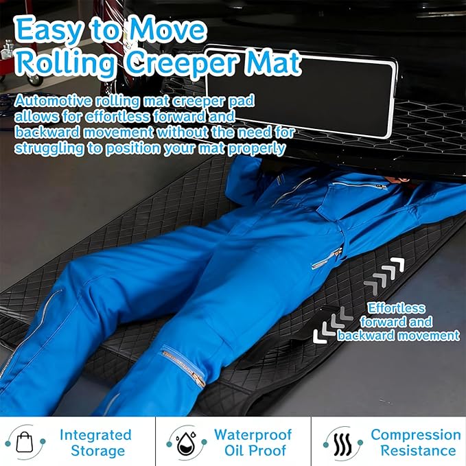 Mechanic Magical Rolling Creeper Mat 58"x27", Durable Oil & Water Resistant Garage Floor Mat, Foldable Car Repair Pad with Storage Bag, for Auto Repair, Trucks & Self-Driving Tours