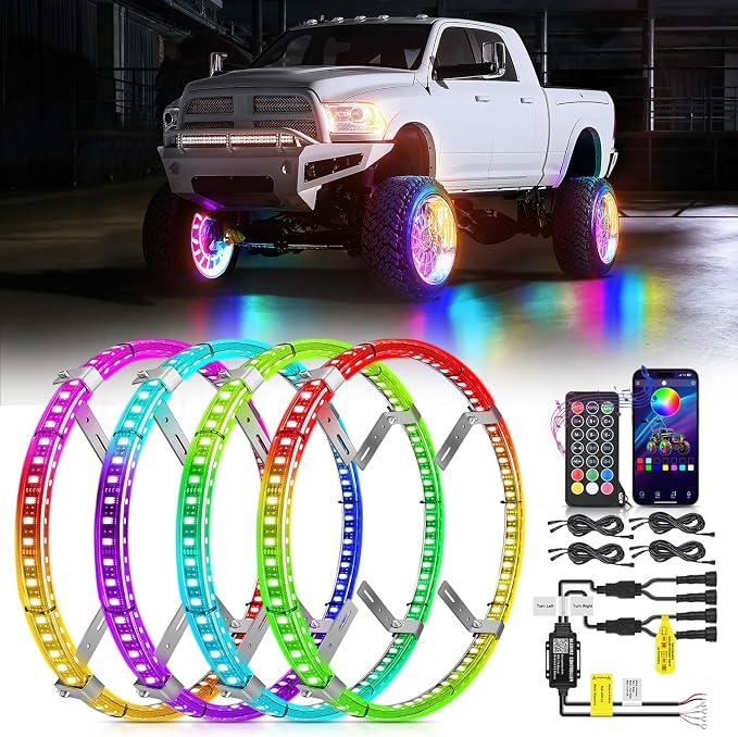 Nilight 4PCS 17.5inch Double Row Wheel Ring Lights Dream Color