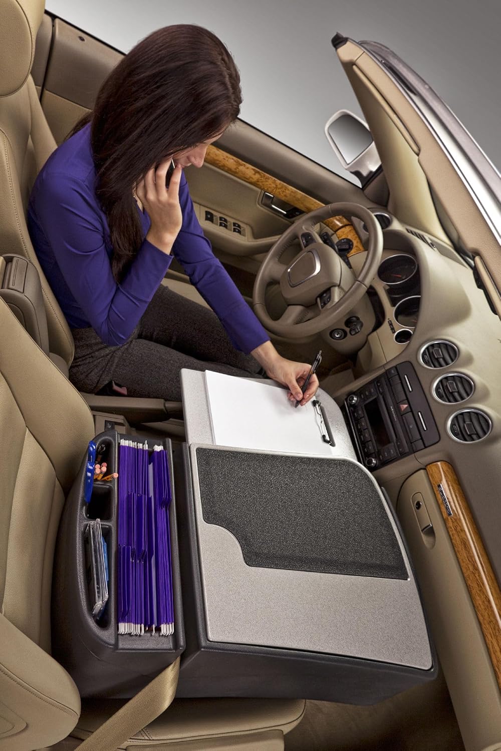 AutoExec GripMaster Car Desk for Your Vehicle Workstation and Mobile Office, Mahogany with 400 watt Power Inverter
