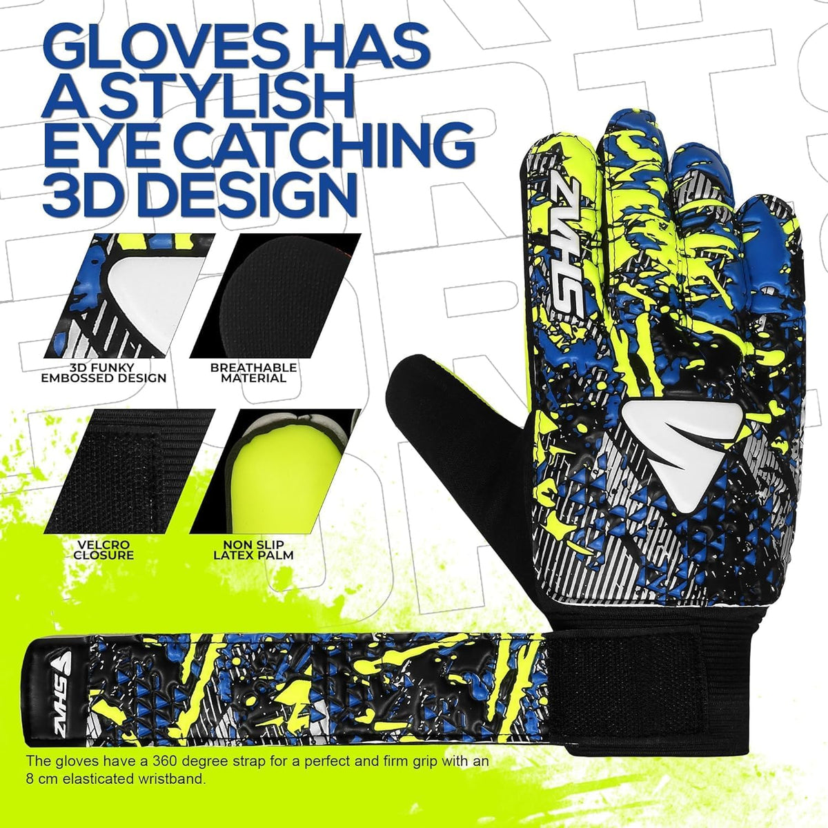Shaz Soccer Goalkeeper Gloves - Anti-Slip 4mm Latex Palm with Strong Grip | Size 7 for Kids & Youth