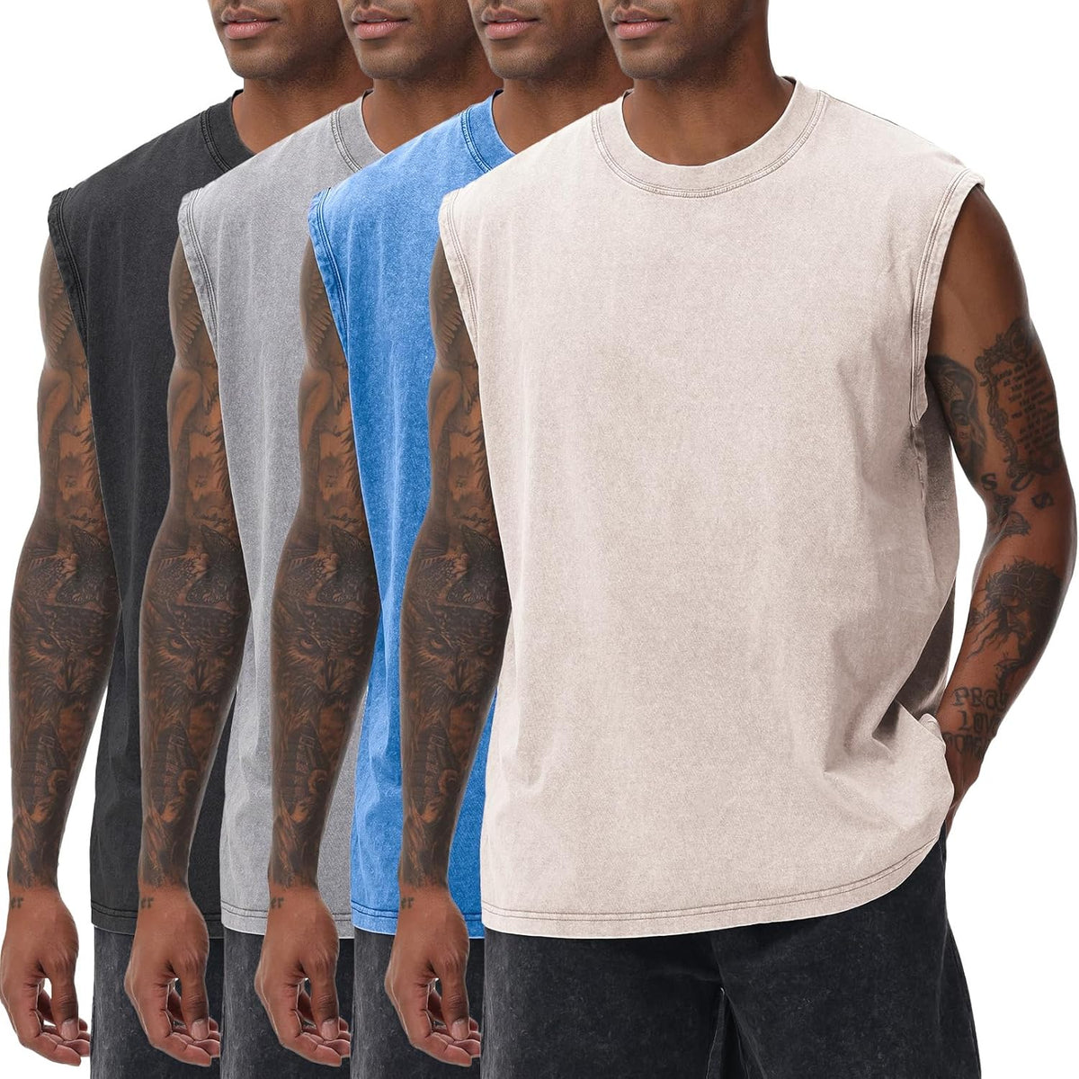 Skiennix Men's Workout Tank Tops - Sleeveless Muscle Shirt for Gym & Running | Acid Wash Loose Fit Tee
