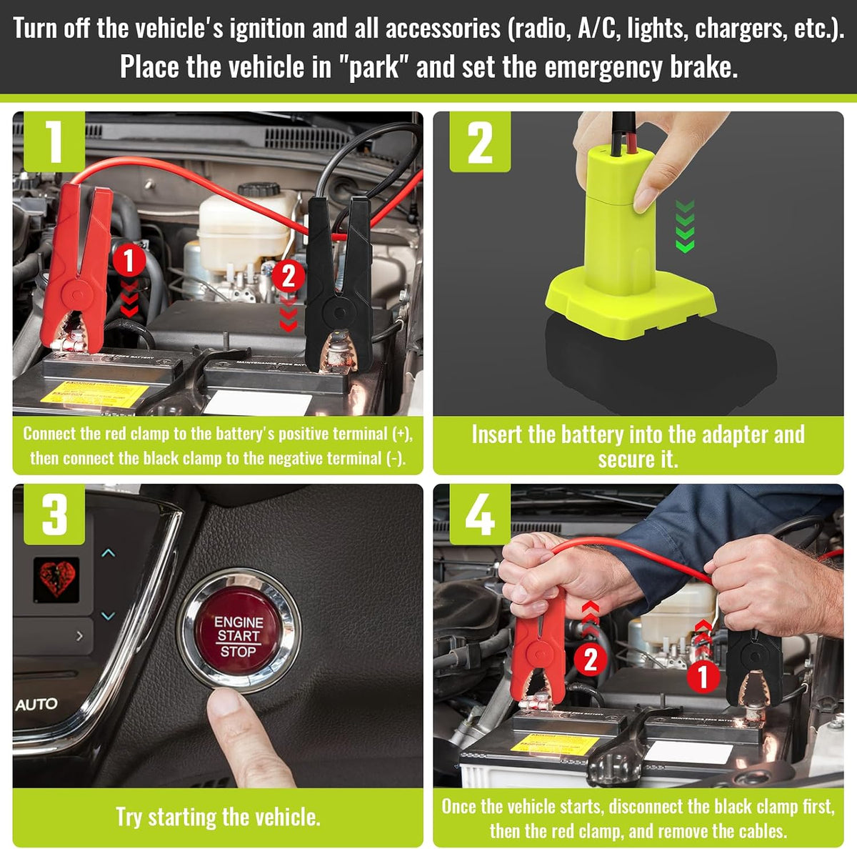 Kzreect 8AWG 5.9FT Jumper Cables Adapter Compatible with Ryobi 18V Battery | Jump Starter for Car, Copper Clamps with Nylon Shells, ABS Plastic Adapter, A Flannel Storage Bag for Easy Carrying