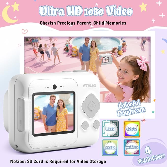 Kids Camera, 1080P Instant Digital Print Camera