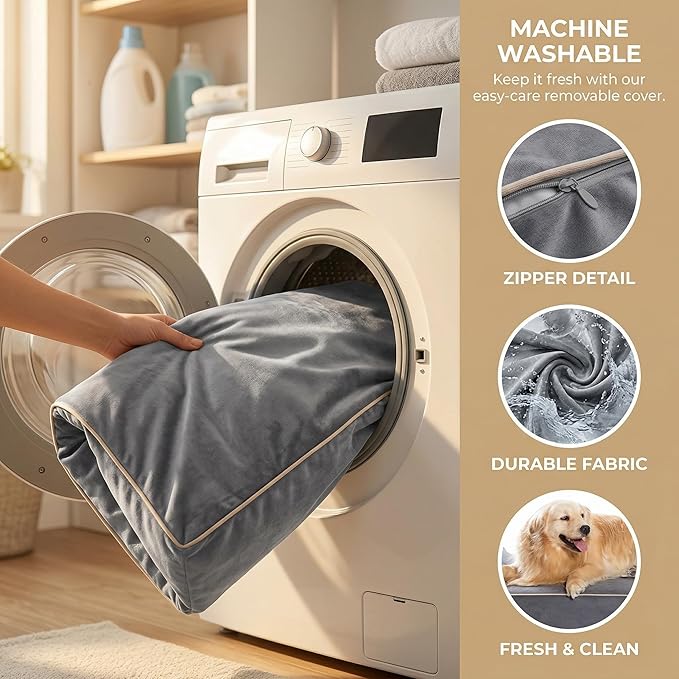 Jumbo Orthopedic Dog Bed for Large Dogs - 7-inch Thick Memory Foam Dog Bed with Pillow Removable Cover Machine Washable, Giant | 50 inch, Dark Gray