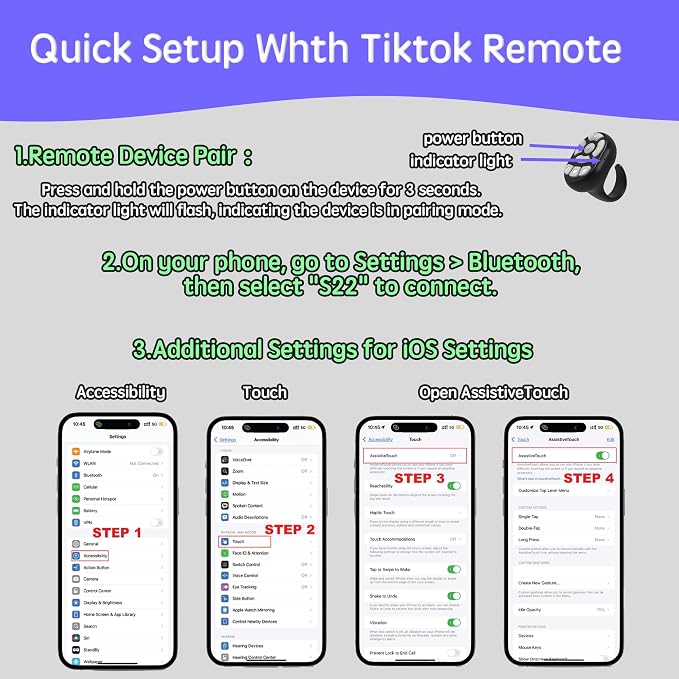 NOVZIX TikTok Scrolling Ring Microphone Remote Control, Fingertip Wireless
