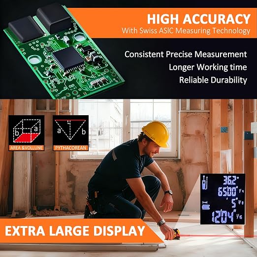 3-in-1 Laser Tape Measure, 197ft Laser Distance Meter, 16ft Digital Tape Measure