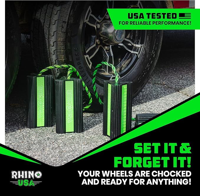 Rhino USA Heavy Duty Rubber Wheel Chocks for Trucks, Trailers, Tires, RVs & Air Planes - Durable, Non-Slip Chocks for Maximum Safety
