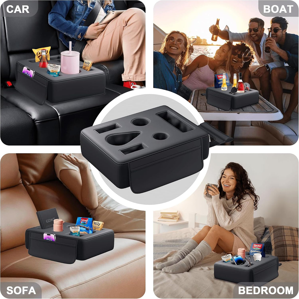 2026 Upgraded Car Cup Holder, 8 in 1 Back Seat Cup Holder for Car, PU Leather Backseat Organizer Car Cupholder Expander Tray for Trucks SUVs RVs Center Console Couch, Holds Drinks Food Phone