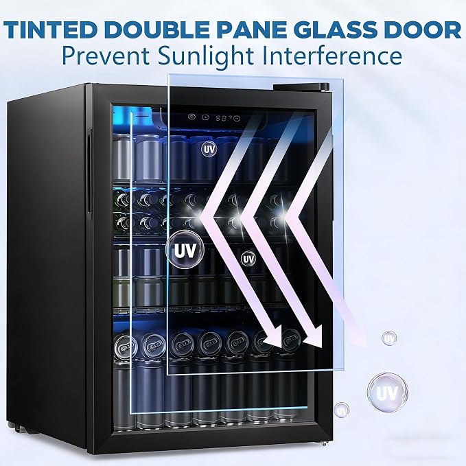 Electactic 95 Cans Beverage Refrigerator, 26 Bottle Mini Fridge, 2.7 cu.ft Drink Fridge Digital Temperature Control for Bottled Beer, Soda,Water
