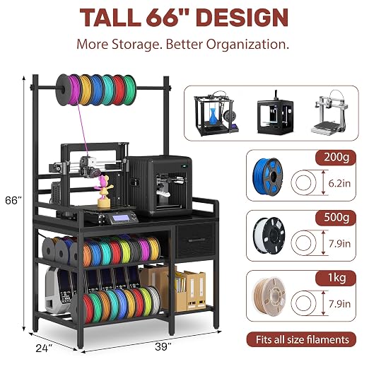 3D Printer Stand with Filament Storage – Tall 66" Heavy Duty Metal 3D Printer