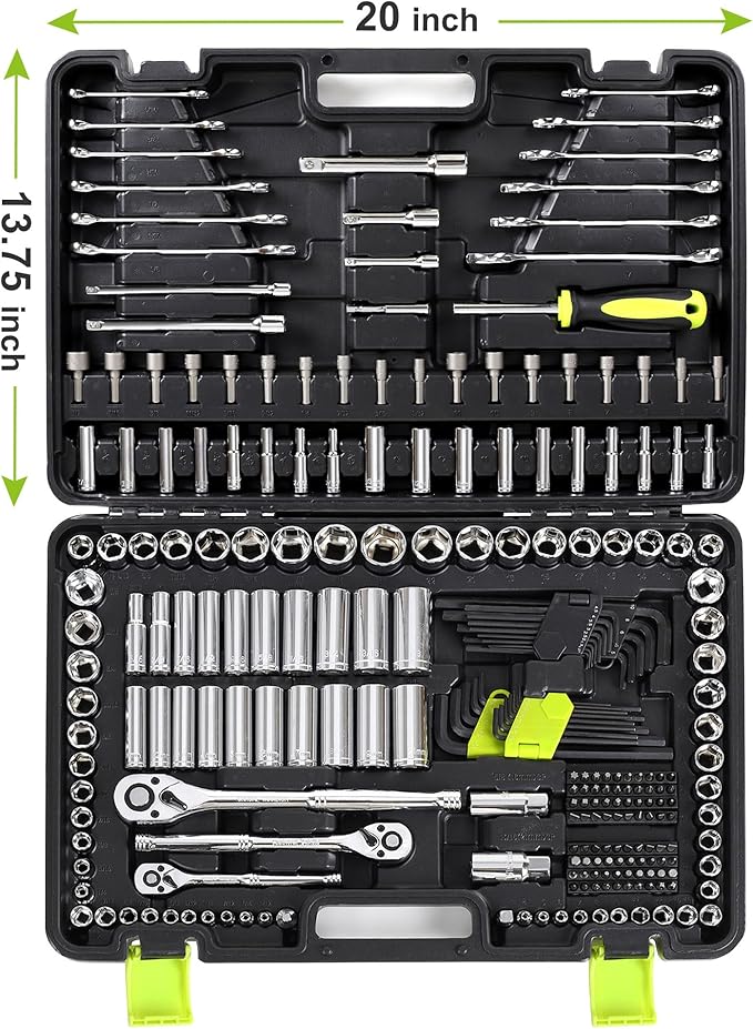 FASTPRO 249-Piece Mechanics Tool Set, 1/2", 3/8", 1/4" Socket Set, SAE and Metric Socket Wrench Set, Include Combination Wrenches, Ratchets, Hex Keys, Tool Kit for Auto Repairs and Maintenance