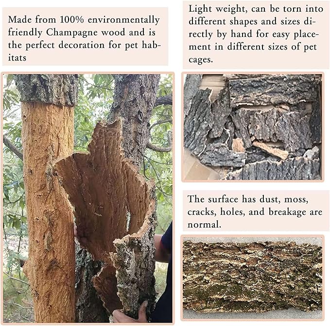 2PCS Cork Terrarium Background 15.7x11.8in Natural Cork Large Bark Backdrop Reptile Climbing Mat Habitat Decor for Spider Lizard Chamelon Turtle Beared Dragon