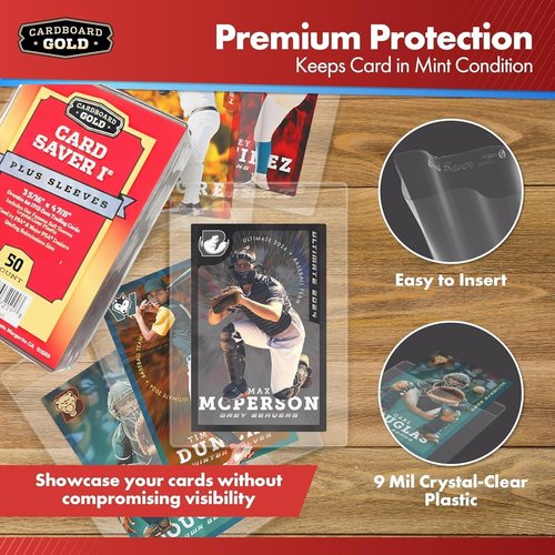 Cardboard Gold Card Saver 1 - 50 Count Semi-Rigid Trading Card Holders | PSA-Approved Protectors for Sports Cards