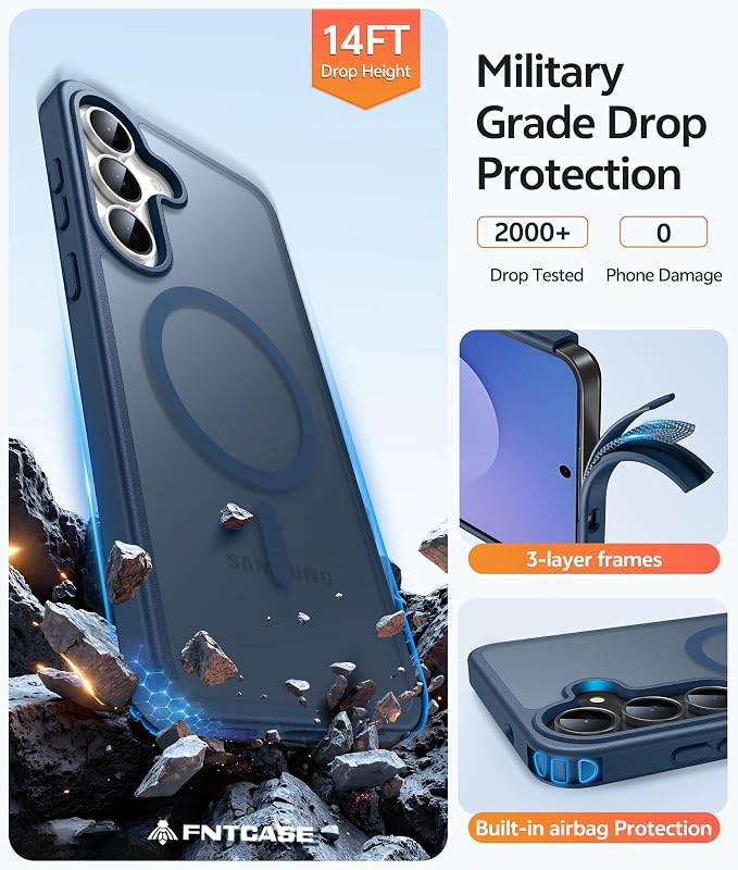 FNTCASE for Samsung Galaxy S25 FE Case: Magnetic Translucent Matte Military