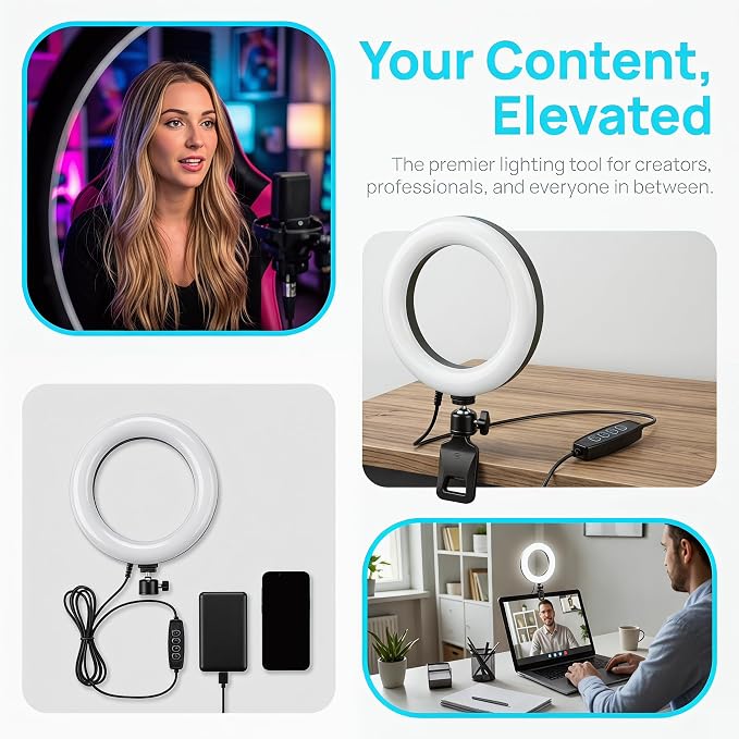 6" Ring Light with Desk Tripod Stand and Clip | Video Conference Lighting