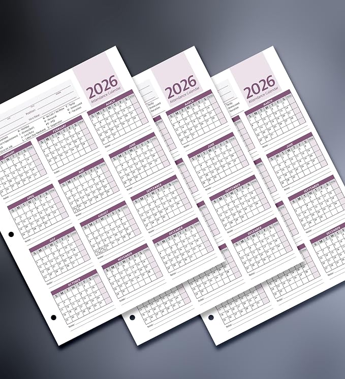 Attendance Calendar Employee Card Attendance Record Tracker 2026, Heavy 100lb