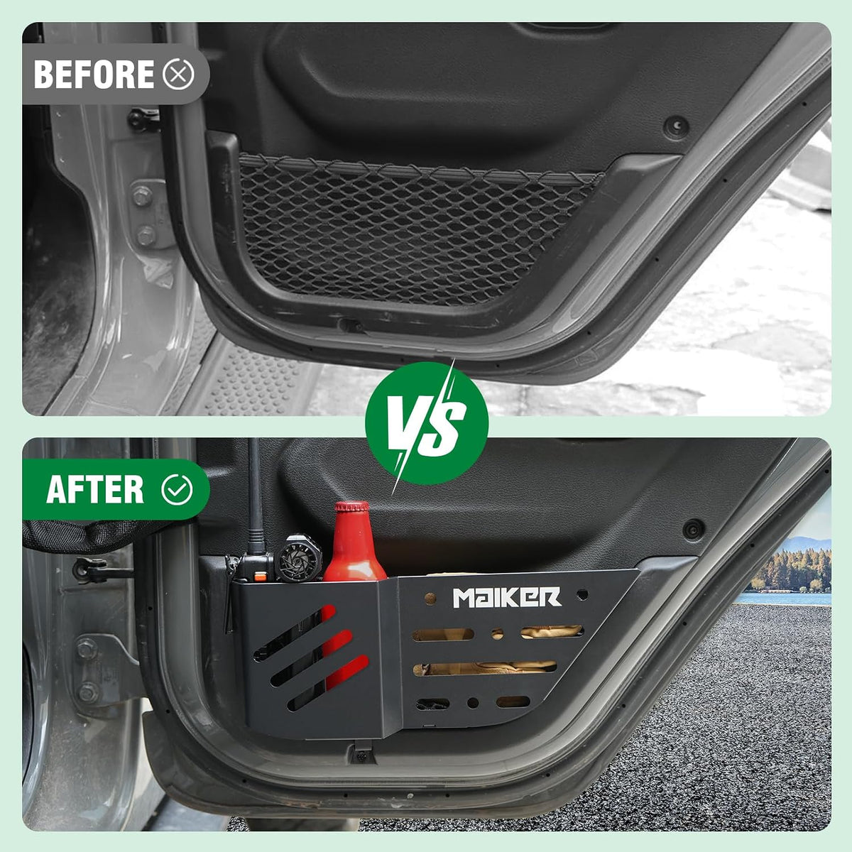 MAIKER Metal Rear Door Pocket Storage Box Compatible with 2018-2024 Jeep Wrangler JL JLU 4XE & 2020-2024 Gladiator JT, Molle Panels Door Organizer Replaces Sagging Nets, 2PCS