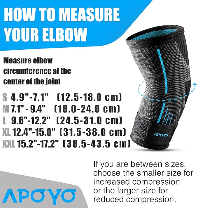 APOYO Elbow Brace for Tendonitis and Tennis Elbow, (Pair) Compression Sleeve for Arthritis, Workouts, Reduce Joint Pain During Fitness Activity (Medium)
