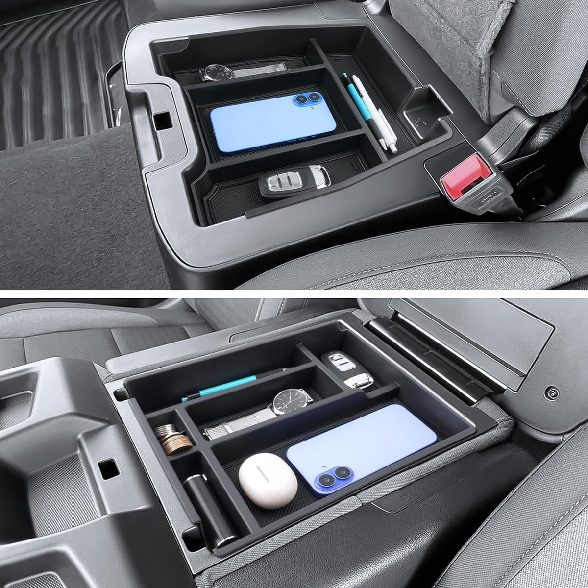 For Chevy Silverado Center Console Organizer - 2 Pack Black - Refreshed Models 2019-2026 Chevy Silverado 1500 & 2020-2026 Silverado 2500HD 3500HD Pickup Truck Accessories - (Split-Bench Folding Seat)