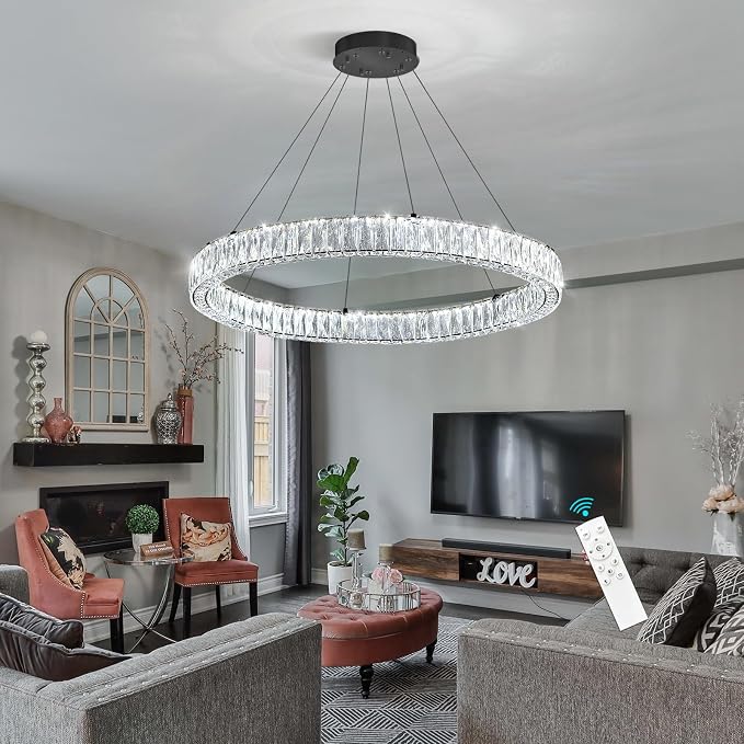 HAIXIANG Modern Crystal Chandelier Dimmable LED Ring Pendant Chandeliers Light