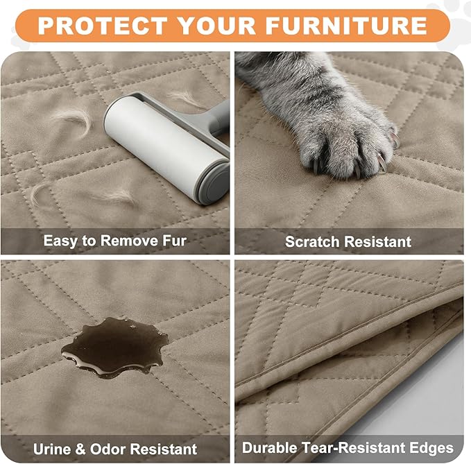 100% Waterproof Dog Couch Protector, Triple-Layer Waterproof Dog Bed Cover Pet Blanket Reversible 2-Tone Sofa Shield, Non-Slip Furniture Guard for Pets(68×82 Inch, Khaki+Khaki)