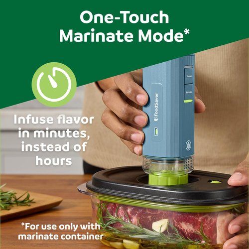 FoodSaver Mini Handheld Vacuum Sealer Machine with Marinate Setting & Charging Dock, Cordless Food Vacuum Sealer for Freezer, Storage, Sous Vide, Meal Prep, Blue