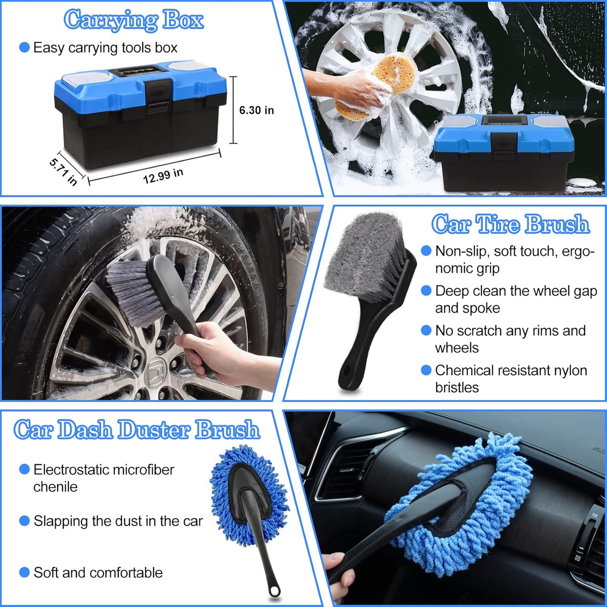 TTRCB 27Pcs Car Detailing Kit, Car Cleaning Kit, Car Detailing Brush Set, Drill Brush Set, Car Detailing Brushes, Car Wash Kit, Car Accessories, Car Cleaning Supplies for Interior, Exterior, Wheels