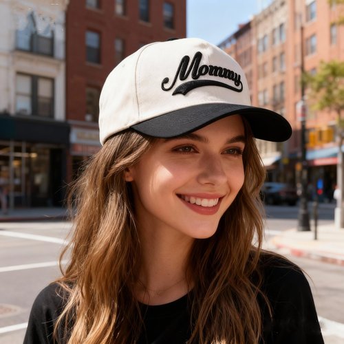 Mom Trucker Hat for Women, Mommy Mama Embroidered Adjustable Vintage Baseball Caps for Casual Wear Beige