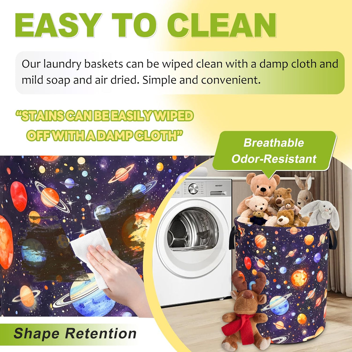 Planet Galaxy Laundry Basket Foldable Waterproof Hamper 18.9 x 16.5 Inch