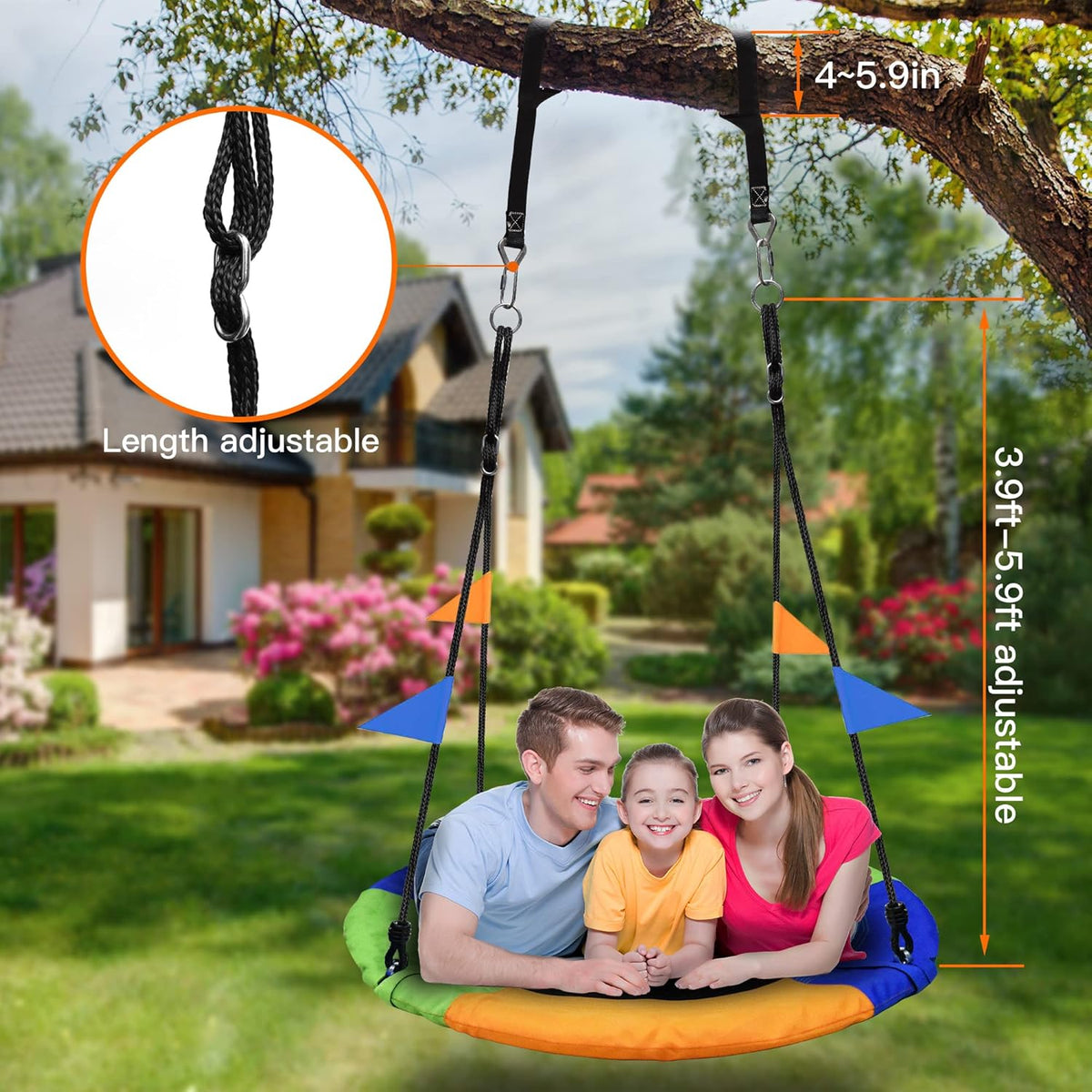 PACEARTH 40-Inch Saucer Tree Swing - Colorful & Durable Design | 900lb Weight Capacity, Adjustable Ropes